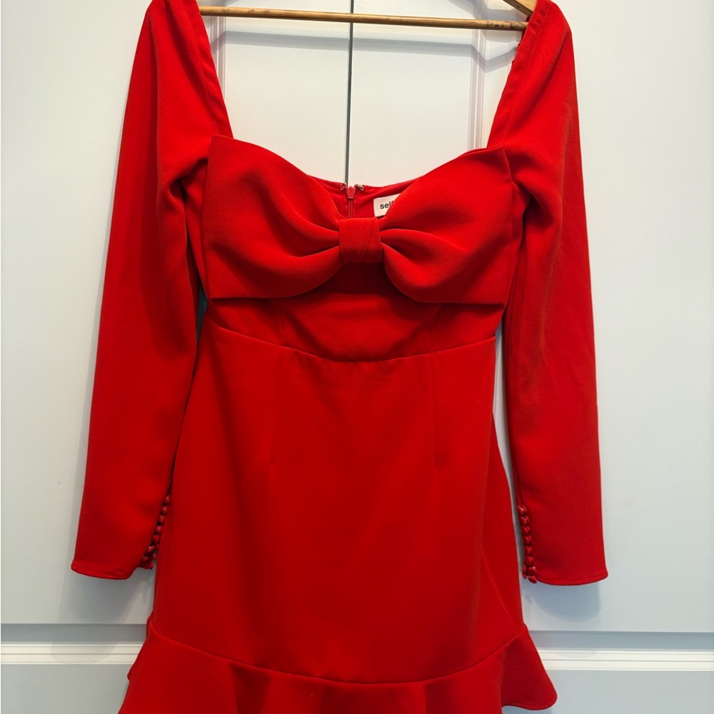 Self-Portrait Red Long Sleeve Dress with Bow